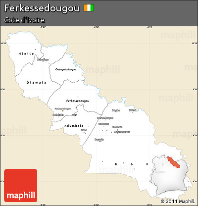 Classic Style Simple Map of Ferkessedougou, single color outside