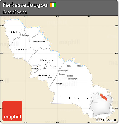 Classic Style Simple Map of Ferkessedougou, single color outside