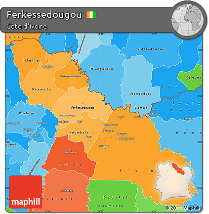 Political Shades Simple Map of Ferkessedougou