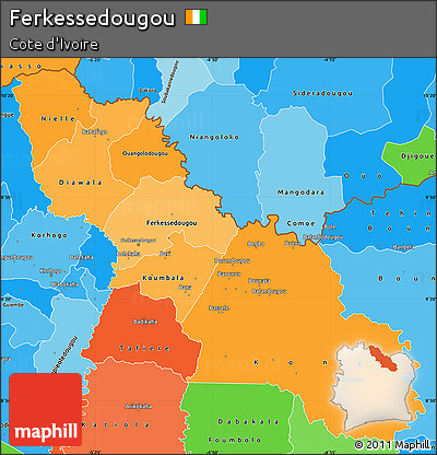 Political Shades Simple Map of Ferkessedougou