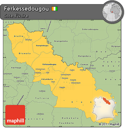 Savanna Style Simple Map of Ferkessedougou