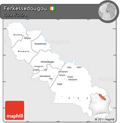Silver Style Simple Map of Ferkessedougou, single color outside