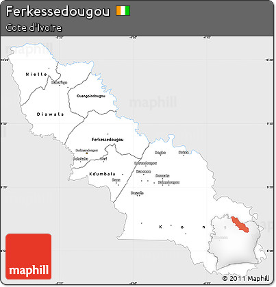 Silver Style Simple Map of Ferkessedougou, single color outside