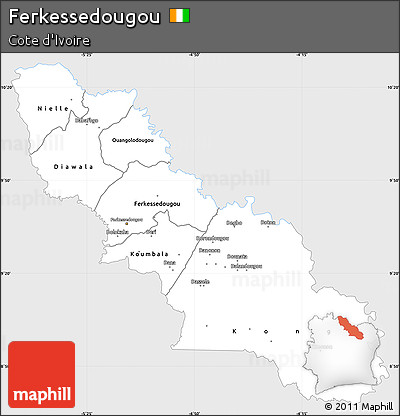 Silver Style Simple Map of Ferkessedougou, single color outside