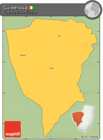 Savanna Style Simple Map of Guiberoua, cropped outside