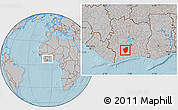 Gray Location Map of Gagnoa, within the entire country, hill shading