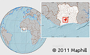 Gray Location Map of Gagnoa, highlighted country, hill shading