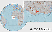 Gray Location Map of Gagnoa, hill shading