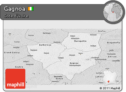 Silver Style Panoramic Map of Gagnoa
