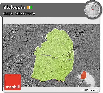 Physical 3D Map of Blolequin, darken, desaturated