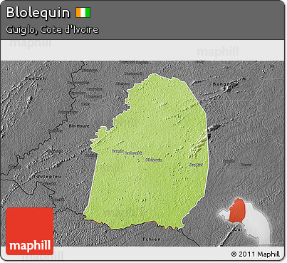 Physical 3D Map of Blolequin, darken, desaturated