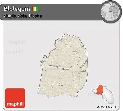 Shaded Relief 3D Map of Blolequin, single color outside