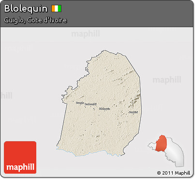 Shaded Relief 3D Map of Blolequin, single color outside