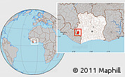 Gray Location Map of Blolequin, highlighted country, within the entire country