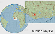 Savanna Style Location Map of Blolequin, within the entire country, hill shading