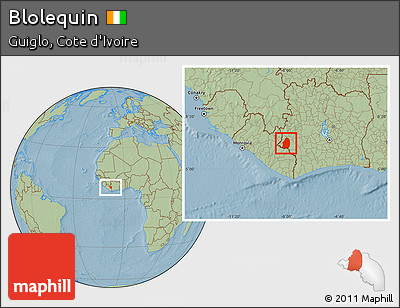 Savanna Style Location Map of Blolequin, hill shading