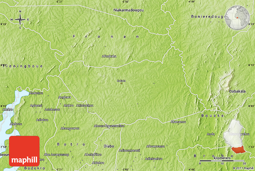 Physical Map of Katiola