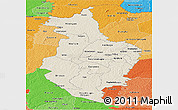 Shaded Relief Panoramic Map of Korhogo, political shades outside