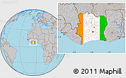 Flag Location Map of Cote d'Ivoire, gray outside