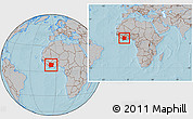 Gray Location Map of Cote d'Ivoire, within the entire continent, hill shading