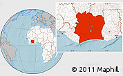 Gray Location Map of Cote d'Ivoire, highlighted continent, hill shading