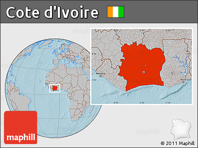 Gray Location Map of Cote D'Ivoire, hill shading