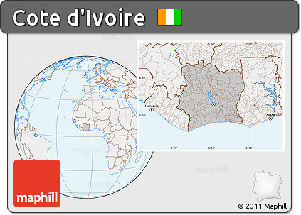 Gray Location Map of Cote D'Ivoire, lighten