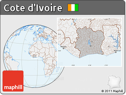 Gray Location Map of Cote D'Ivoire, lighten