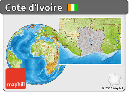 Gray Location Map of Cote D'Ivoire, physical outside