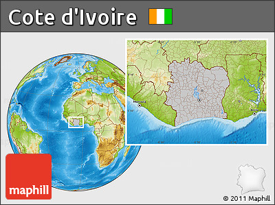 Gray Location Map of Cote D'Ivoire, physical outside