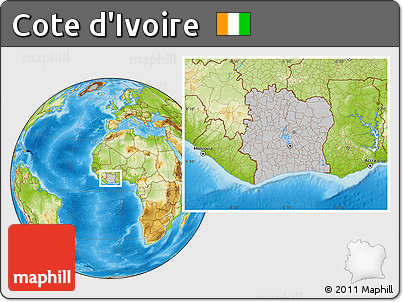 Gray Location Map of Cote D'Ivoire, physical outside