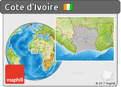 Gray Location Map of Cote D'Ivoire, physical outside, hill shading