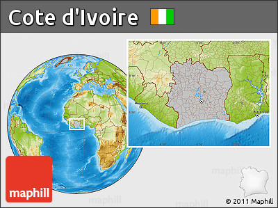 Gray Location Map of Cote D'Ivoire, physical outside, hill shading