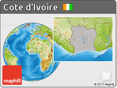 Gray Location Map of Cote D'Ivoire, physical outside, hill shading