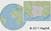 Gray Location Map of Cote d'Ivoire, savanna style outside, hill shading outside