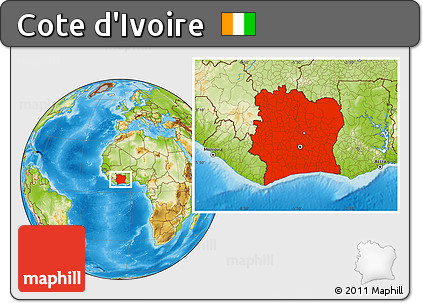 Physical Location Map of Cote D'Ivoire