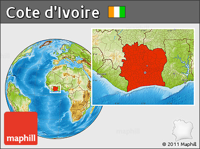 Physical Location Map of Cote D'Ivoire