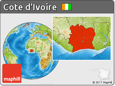 Physical Location Map of Cote D'Ivoire