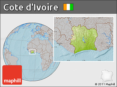 Physical Location Map of Cote D'Ivoire, gray outside, hill shading