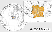 Political Location Map of Cote d'Ivoire, blank outside