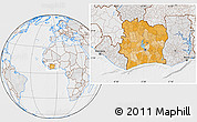 Political Location Map of Cote d'Ivoire, lighten, desaturated