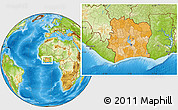 Political Location Map of Cote d'Ivoire, physical outside