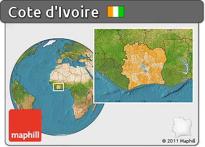 Political Location Map of Cote D'Ivoire, satellite outside
