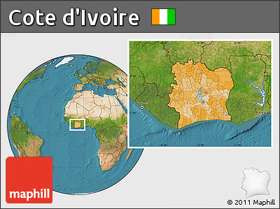 Political Location Map of Cote D'Ivoire, satellite outside