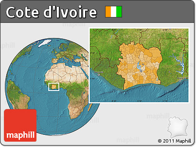 Political Location Map of Cote D'Ivoire, satellite outside