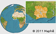 Political Location Map of Cote d'Ivoire, satellite outside