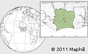 Savanna Style Location Map of Cote d'Ivoire, blank outside
