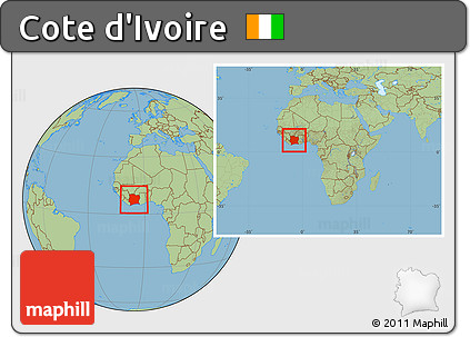 Savanna Style Location Map of Cote D'Ivoire, within the entire continent
