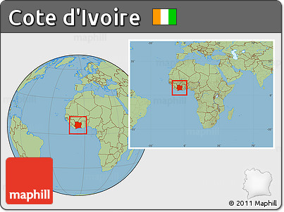 Savanna Style Location Map of Cote D'Ivoire, within the entire continent