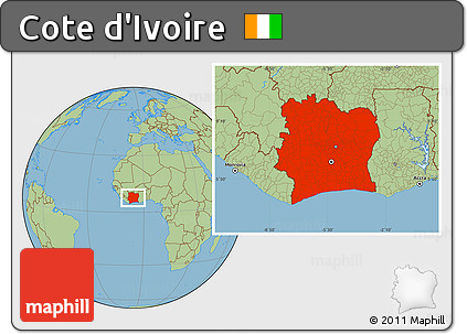 Savanna Style Location Map of Cote D'Ivoire